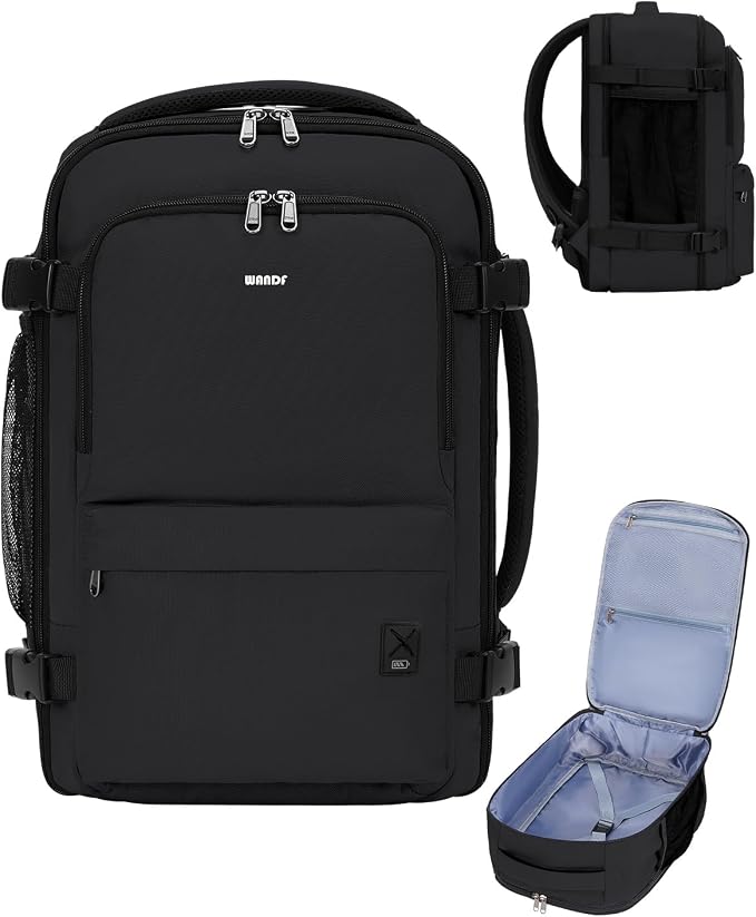 WANDF Travel Backpack For Spirit Airlines Personal Item Bag 18x14x8 with Wet Pocket, 17 Inch Laptop Backpack for Men Women | Frontier Airline Underseat Fit, Fits 17" Laptop, 180°Opening, Travel Backpack by WANDF