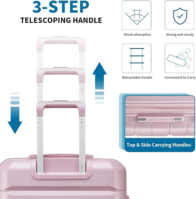 Somago Luggage Sets 3 Piece Hard Shell Polypropylene Suitcase with TSA Lock Spinner Carry On Luggage with Beauty Case Travel Set,Nude Pink - Image 5