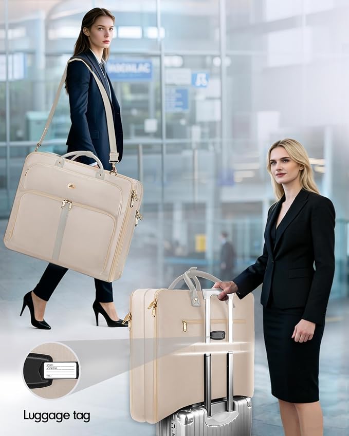 MATEIN Garment Bags for Travel for Women, Large Garment Bags for Hanging Clothes Up to 7 Suits, Business Convertible Travel Suit Carrier with Strap, Foldable Suitcase Luggage Fit 17.3" laptop, Beige - Image 6