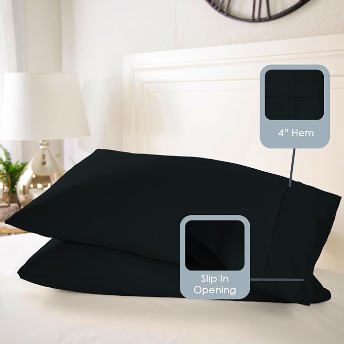 Pizuna Pure 100% Luxury Cotton King Size Pillow Case Black, 1000 Thread Count 100% Long Staple Cotton Sateen Pillowcase, Pillow Covers with Stylish 4" Hem (Combed Cotton King Pillowcase) - Image 3