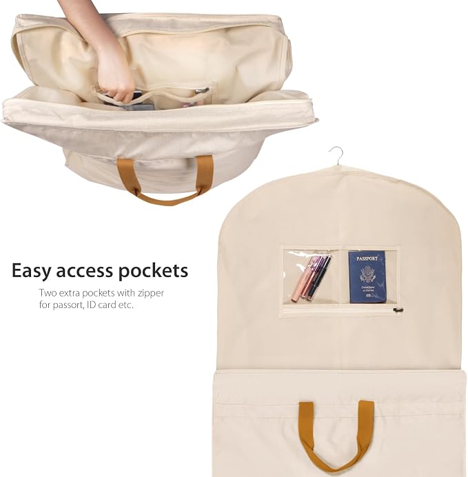 Zilink 72" Wedding Dress Garment Bag Dress Bags for Gowns Bridal Garment Bag for Long Dresses with 12”Gusseted and Accessory Pockets for Wedding Dress, Puffy Gowns [Upgraded Version], Beige - Image 4