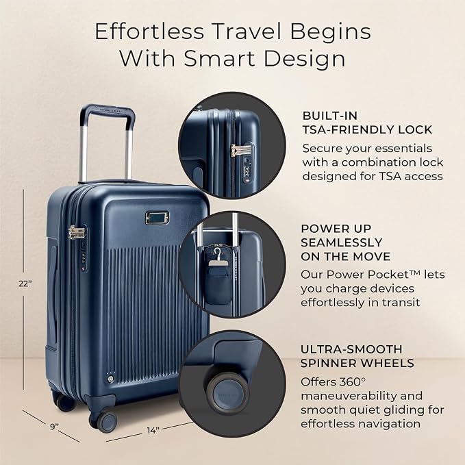 Briggs & Riley Essential 22 Inch Carry-On Expandable Spinner - Expandable Hardside Carry-On Luggage with CX Compression Technology - TSA Lock - Spinner Wheels - Sympatico Collection - Navy - Image 2