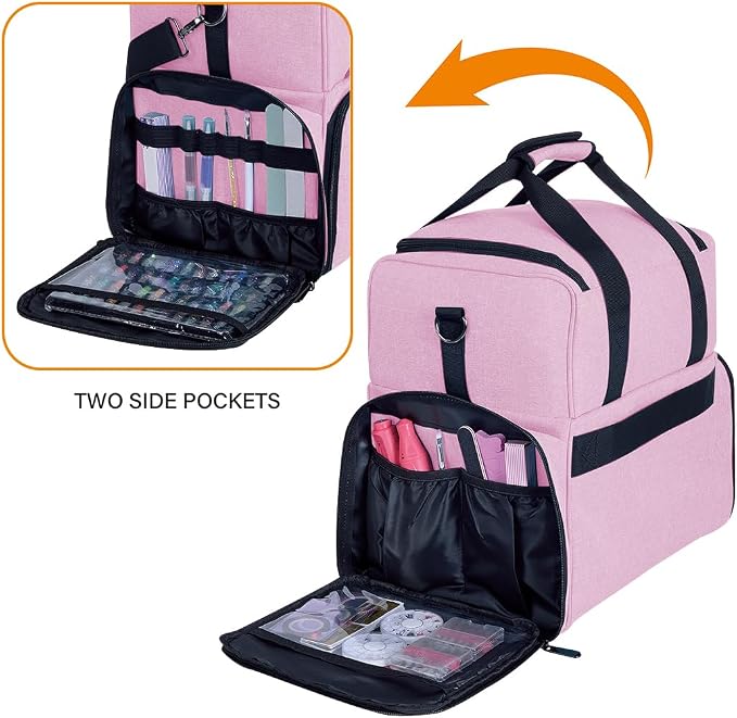 Large Makeup Bag Double Layer with 3 Removable Case,Pink | Large Makeup Bag with 3 Removable Case and 2 Removable Dividers Double Layer Travel Cosmetic Makeup Brushes Storage Section - Image 3