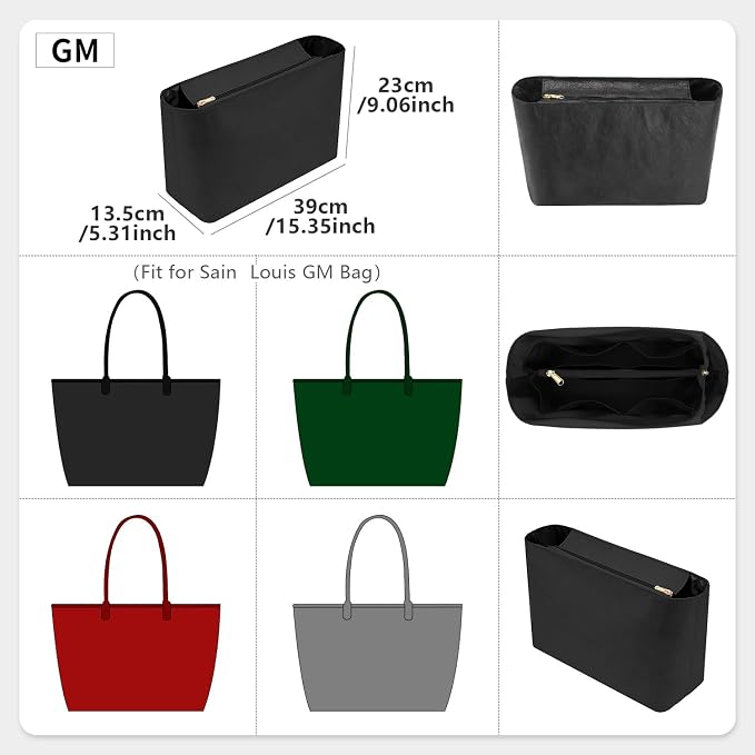 Tote Bag Organizer Insert Compatible with Geya Sain Louis GM Bag, Dupont Paper Purse Inner, Makeup Liner HandBag Shaper (Black, GM) - Image 2