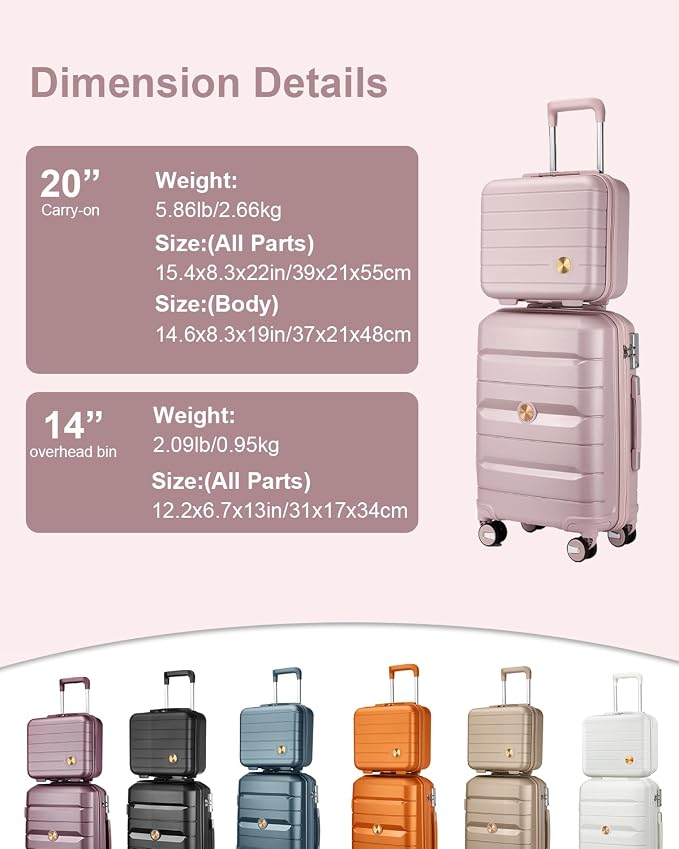 Somago 20 Inch Carry On Luggage Sets Hardside Suitcase with Double Spinner Wheels and TSA Lock YKK Zipper (Nude Pink,14/20) - Image 5