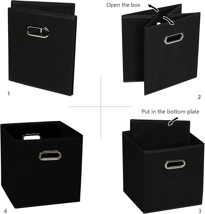 Fabric Cloth Storage Bins,Fabric Cube Organizer with Dual Handles Foldable Cube Storage Baskets for Home Bedroom Storage,Set of 6, Black - Image 5