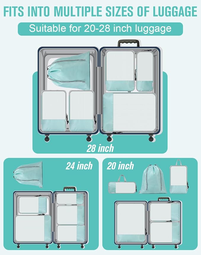 WOOMADA Compression Packing Cubes for Suitcases Travel Essentials 6 Set Rectangle Mesh Expandable Travel Bags Organizer for Luggage - Image 5