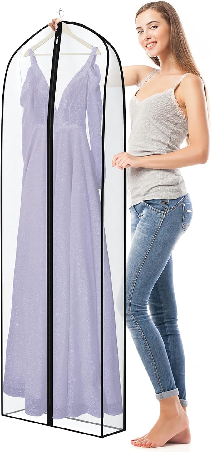 Zilink Breathable Dress Bags for Gowns Long 72” Wedding Dress Storage Bags Silky Dress Bags for Closet Storage with 7" Gussted Wrinkle Free for Long Evening Dresses Puffy Dress Storage, Set of 4 - Image 3