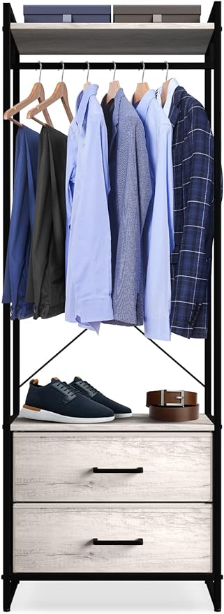 Sorbus Clothing Rack with Drawers - Clothes Stand Dresser - Wood Top, Steel Frame, & Fabric Drawers - Tall Closet Storage Organizer - Garment Rack for Hanging Shirts, Dresses, & Jackets by Sorbus