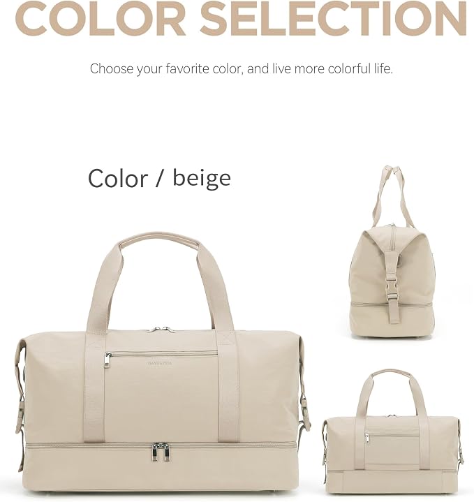 Oeihuivt Weekender Bags for Women - 21 Inch Large Travel Duffel Bag Set with Shoe Compartment, Heavy-Duty nylon Carry On Overnight Tote Beige - Image 4