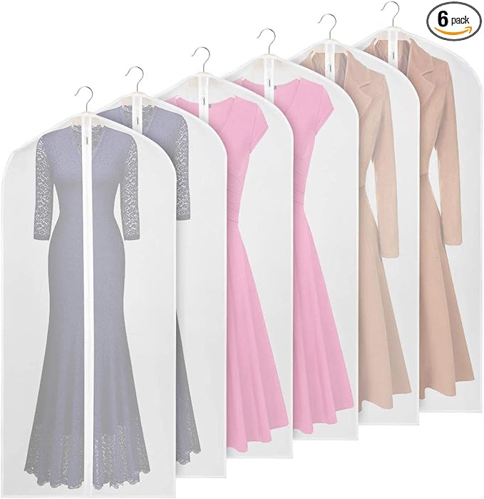 Univivi Clear Garment Bags for Hanging Clothes 60 inch Clear Dress Bags for Storage 6Pack Suit Cover for Long Gown Coat by Univivi