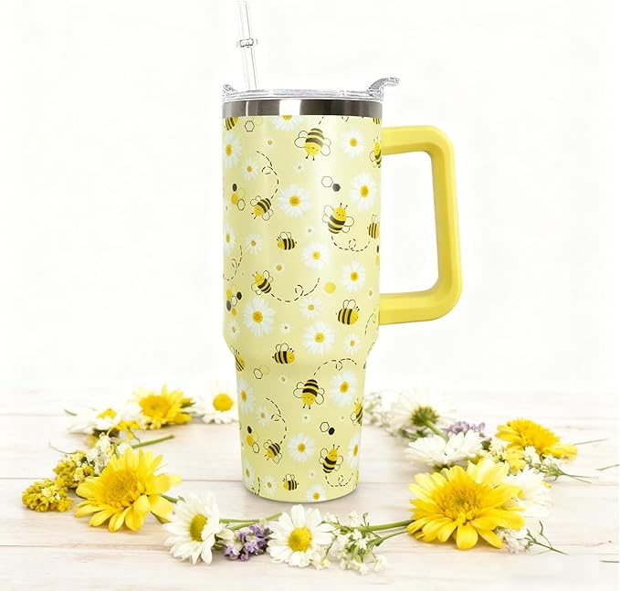 30 oz Bee Stainless Steel Tumbler with lid and Straw, Coffee Travel Mug Cup Water Botter,Bee Gifts for Women