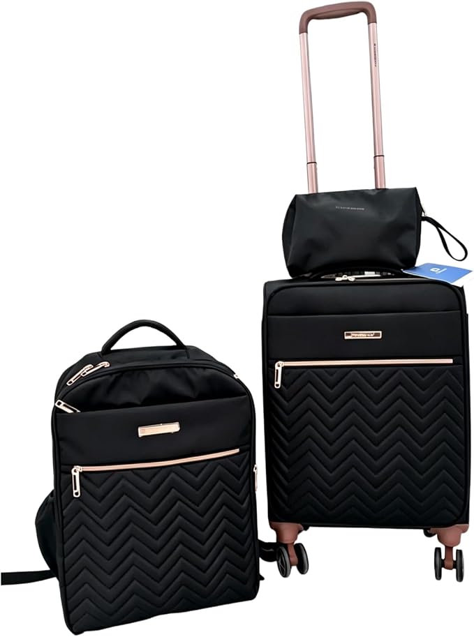 Travelhouse 3 Piece Luggage Set 20 Inch Carry On Suitcase with Backpack | Includes toiletry bag. Water-resistant softshell luggage with easy access front pocket and double spinner wheels. by Travelhouse