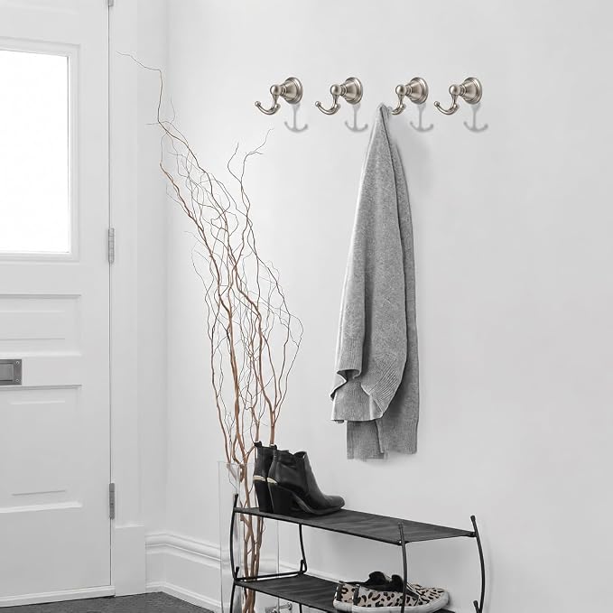khtumeware 2 Pack Brushed Satin Nickel Robe Hooks Wall-Mounted Heavy-Duty Towel Hooks, Zinc Alloy Bathroom Coat Hooks and Suitable for Hanging Towels, Bathrobes, Clothes, Hats and Bags. - Image 5