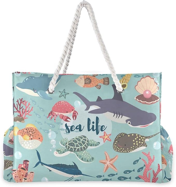 senya Large Beach Shoulder Bags Canvas Tote Water Resistant for Gym Travel Daily - Image 4