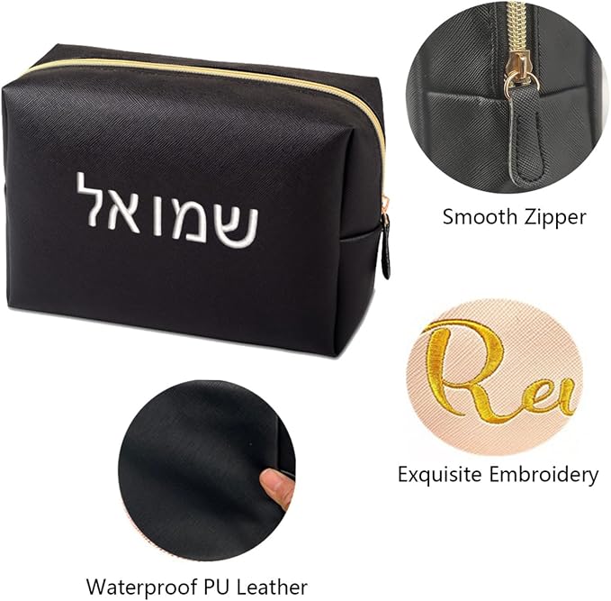 GOPHIE Personalized Embroidered Makeup Bag, Toiletry Bag for Women, Large Cosmetic Travel Bag, Gift For Bridesmaid,Set of 6,Black - Image 4