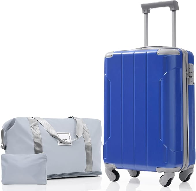20 Inch Carry On Luggage 3 Piece Set, ABS Hard-side Lightweight Suitcase with a Travel Duffel & a Toiletry, Durable Spinner Wheels Luggage for Business Trip & Weekend Getaway, Dazzling Blue by LUCCALILY