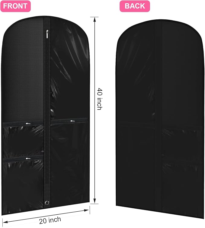 Windyun 10 Pack Garment Bags for Dance Costumes Kids 40 Inch Clothing Bags Hanging Clothes with 3 Clear Zipper Pocket Waterproof Garment Cover for Dance Competition, Travel, Closet Storage(Black) - Image 2