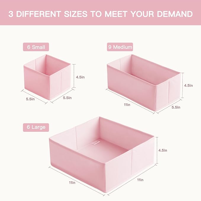 Criusia Drawer Organizer Clothes, 21 Pack Dresser Organizer for Baby Clothes, Underwear, Sock - Foldable Closet Organization and Storage Dividers Bins for Nursery, Bedroom (Pink) - Image 4