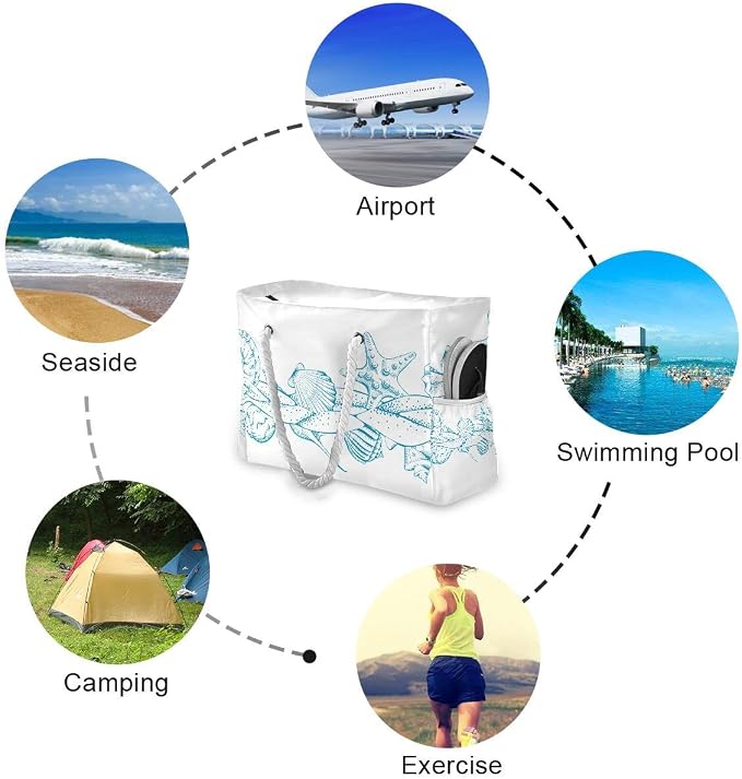 senya Large Beach Shoulder Bags Canvas Tote Water Resistant for Gym Travel Daily - Image 5