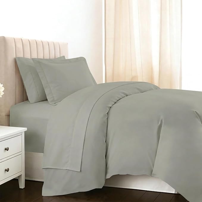 Pizuna Pure 100% Long-Staple Cotton Duvet Cover + Sheet Set Twin, Luxurious 400 Thread Count Long Staple Cotton, Soft Sateen Weave Bedding Set (Silver) by Pizuna