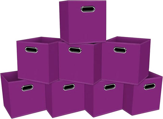 Fabric Cloth Storage Bins,Fabric Cube Organizer with Dual Handles Foldable Cube Storage Baskets for Home Bedroom Storage,Set of 8,(Purple) by SEVENDOME