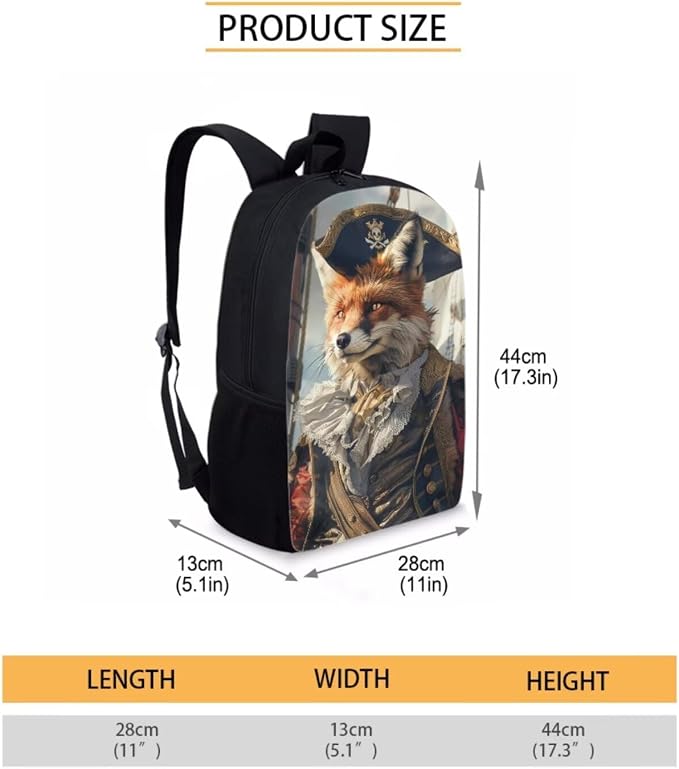 17 Inch Animal Print School Backpack And Lunch Box Set for Kids Lightweight Funny Pirate Fox Backpack for Boys Girls Sturdy School Bag with Insulated Lunchbox Pencil Case Student Bookbag - Image 7