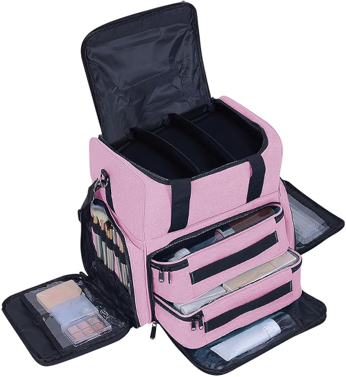 Large Makeup Bag with 2 Removable Case Cosmetic,Pink | Large Makeup Bag with 2 Removable Case Multifunctional Cosmetic Bag Double Layer Travel Toiletry Organizer by Unknown