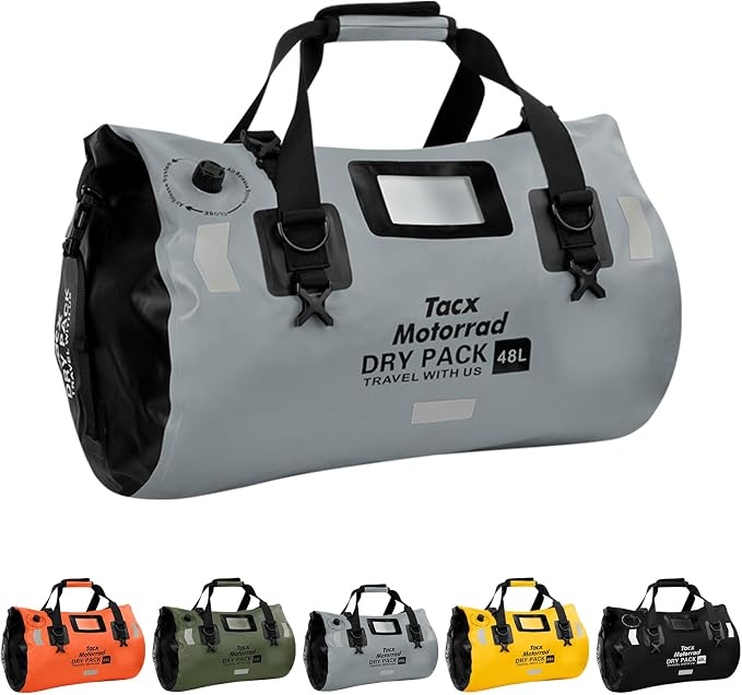 Waterproof Duffel Bag for Men/Women, Roll-top Dry Backpack Duffel Bag with Quick-fixed Straps, Motorcycle Tail Saddle Bag for Motorcycling, Rafting, Boating, Kayaking, Travel, 48L-Grey by TACXMOTORRAD
