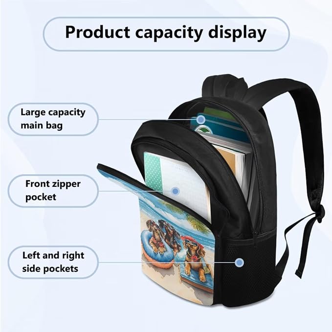4 pcs Kids Backpack Set with Funny Dachshund Print, School Supplies Include School Bags Book Bag with Insulated Lunch Bag Kit Pen Bags Water Bottle Sleeve Set for Kids Teens Boys Girls - Image 2