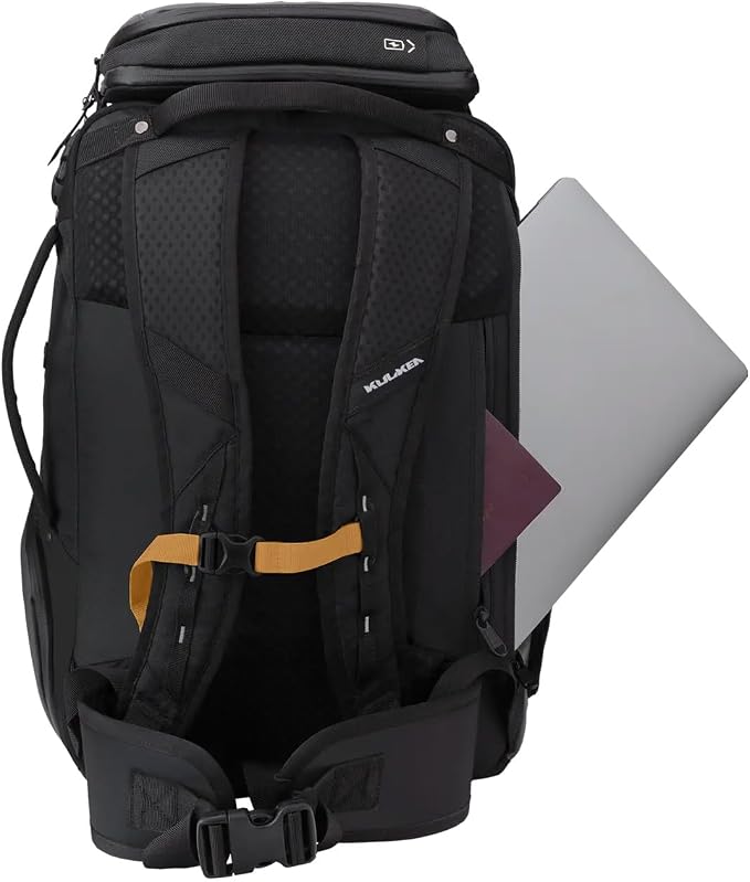Käydä 44L Travel Backpack - Spacious Carry On Backpack with Detachable Travel Pouch, Magnetic Water Bottle Pocket, Passport and Laptop Pocket - Convertible Boot Bag for Snow Sports (Black/Gold) - Image 3
