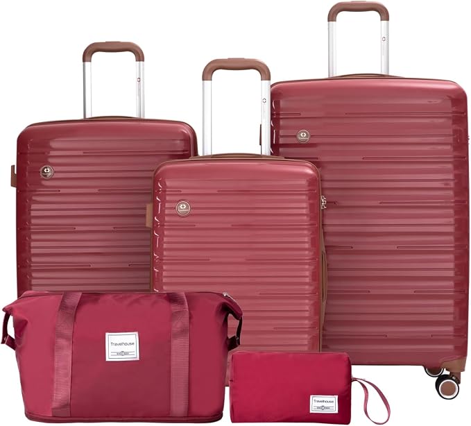 Travelhouse Luggage Sets 5 Piece with Double Spinner Wheels,PP Hardside Suitcase Sets with TSA Lock,Carry On Luggage Set with Travel Duffle Bag for Women and Men by Travelhouse
