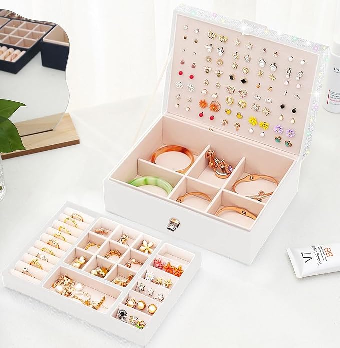 QBestry Jewelry Box for Earrings, Teen Girls Jewelry Organizer Box Earring Holder Organizer for Girls Jewelry Box Stud Earring Organizers for Girls Earrings Jewelry Boxes for Women Bling - Image 2