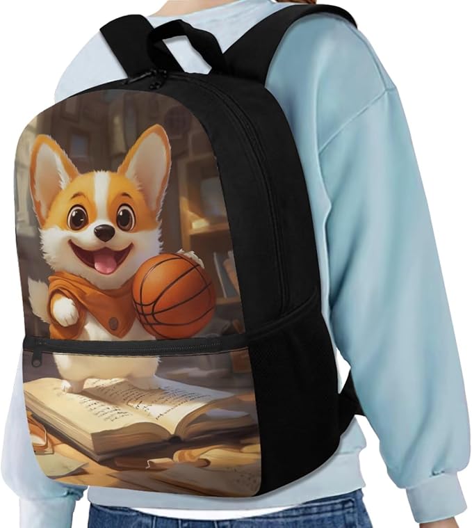 Cute Corgi Backpack for Kids Boys Backpack with Lunch Box Water Bottle Holder and Soft Pencil Case 4PCS Set Bookbag with Front Pocket for School 17 inch Lightweight Elementary School Bag - Image 2