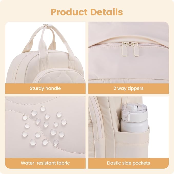 LOVEVOOK Laptop Backpack for Women, College Travel Backpack Puffer Womens Backpack for 15.6 Inch Laptop, Computer Water-Resistant Quilted Casual Daypack, Beige - Image 6