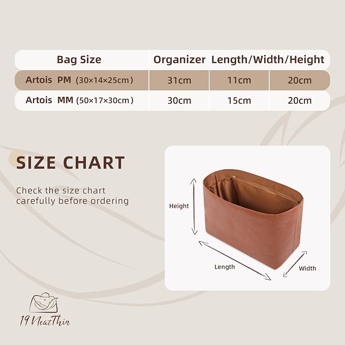 Lightweight Bag Insert, Waterproof Surface and Silky Satin Interior, Fits Artois MM (With Zipper and Bottle Holder, Brown) | Bottle Holder and Side Zip, Smooth Satin Interior, Easy-Care Outer Surface, Multiple Color Options, Structured Yet Flexible - Image 3