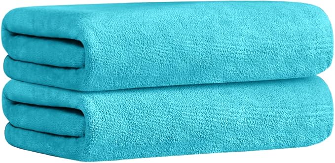 JML Large Microfiber Bath Towels Set, 2 Pack 30" x 60" - Soft, Absorbent, Quick-Drying, Bathrooom Towel with Hanging Loop for Hair Wrap, Sauna,Fitness, Sport, Yoga, Aquamarine - Image 2
