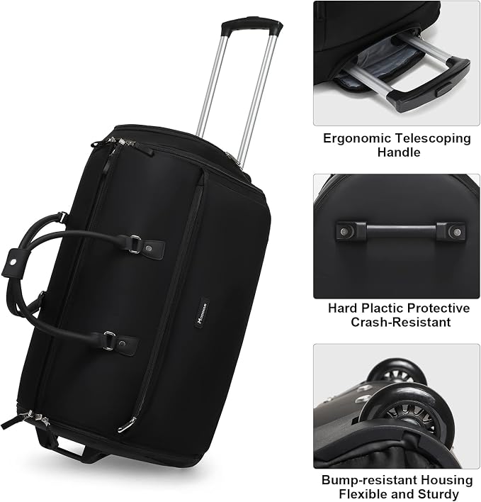 Modoker Rolling Garment Bags, 25in Large Garment Duffle Bag with Wheels, 3 in 1 Garment Suit Luggage Bag, Not Standard Carry-On Size for Women Men Business Travel Weekender, Black - Image 3