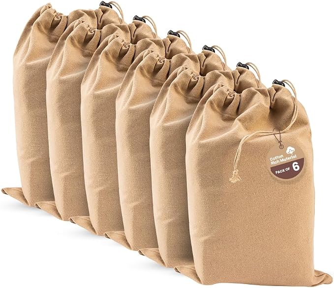 LFH Cotton Rich Shoe Storage Bags with Drawstring, Dustproof Breathable Reusable Organizer, Perfect For Travel, Dorm, Hotel, College, Gym, Easy to Carry, Machine Washable 12"x17" (Pack of 6) - Beige by LFHHomePrivateLimited