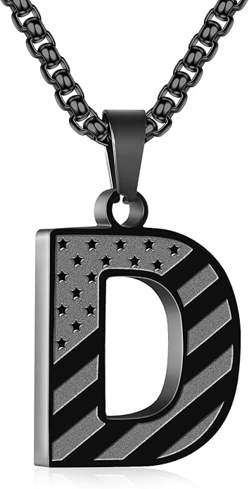 Zocomi Stocking Stuffers Christmas Gift - Initial Necklace Gifts for Men Boys, Stainless Steel American Flag Pendant Jewelry, Christmas Gifts Ideas for Kids Teen Boys