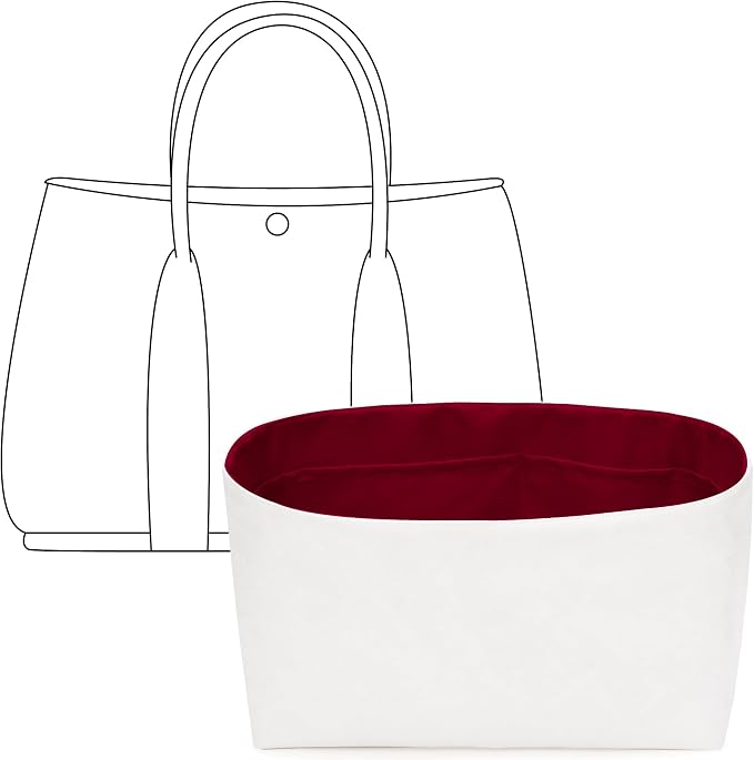 Purse Organizer Insert for HERMES Garden Party 30 Handbag,Custom Fit Inside Premium Bordeaux Red Lightweight WaterResistant Tote Bag Insert with Cup Holder Accessories by FANJIProject