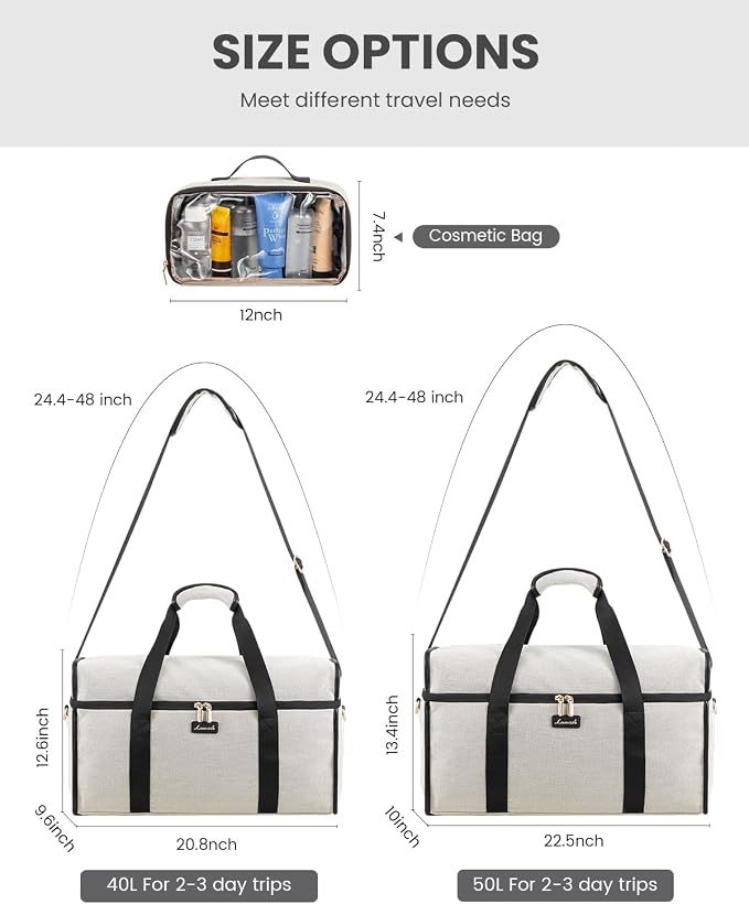 LOVEVOOK Travel Duffle Bag - Weekender & Overnight Bag with Toiletry & Wet Pocket, Carry-On Size, 3pc Set - Image 4
