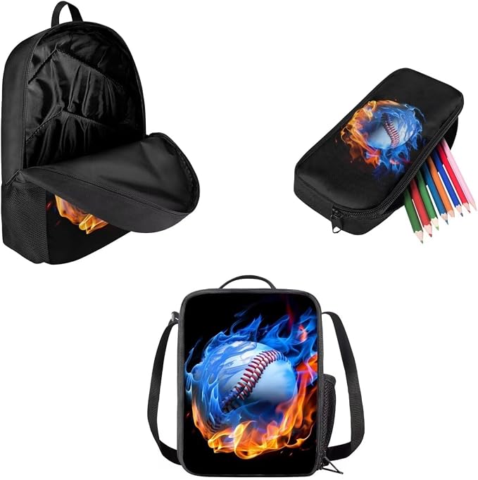Mumeson Cool Baseball Backpack for Kids,Rucksack Lightweight School Bags Large Bookbags Soft Backing Daypack Insulated Lunch Tote Bag Pencil Case Pouch Storage - Image 2