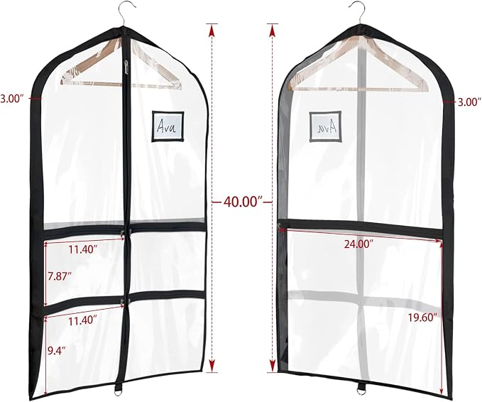 Univivi Clear Black PVC Dance Costume Bags (3 Pack) Garment Bag 40 Inch for Dance Competitions, with 4 Medium Clear Zipper Pockets and 1 Large Back Zippered Pocket [Upgraded Version] - Image 2