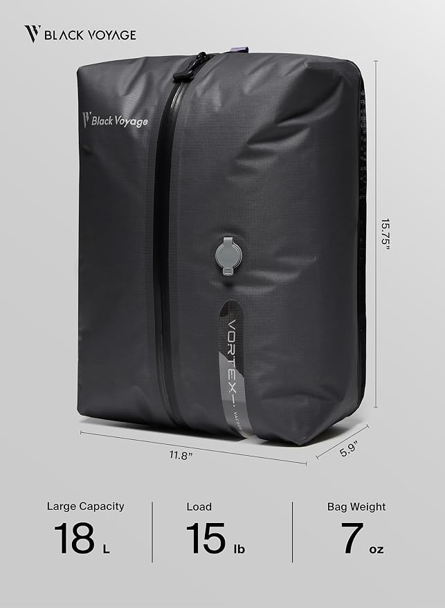 Black Voyage Reusable Vacuum Compression Travel Bag for Carry-On Suitcase and Backpack, Recycled IPX8 Waterproof Space Saver Vacpack (2-Pack, 18L - No Pump) - Image 9