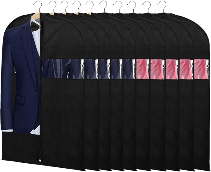 KEEGH 40" Suit Bags for Closet Storage (Set of 10) Garment Bags for Hanging Clothes, Suit Cover Bags for Suits Coats Dress with Zipper and Transparent Window, Black by KEEGH