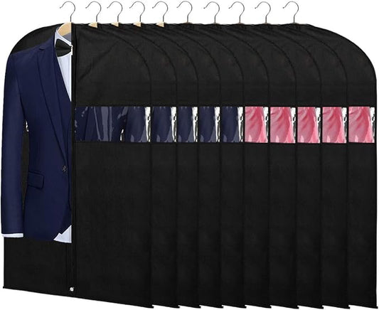 KEEGH 40" Suit Bags for Closet Storage (Set of 10) Garment Bags for Hanging Clothes, Suit Cover Bags for Suits Coats Dress with Zipper and Transparent Window, Black by KEEGH