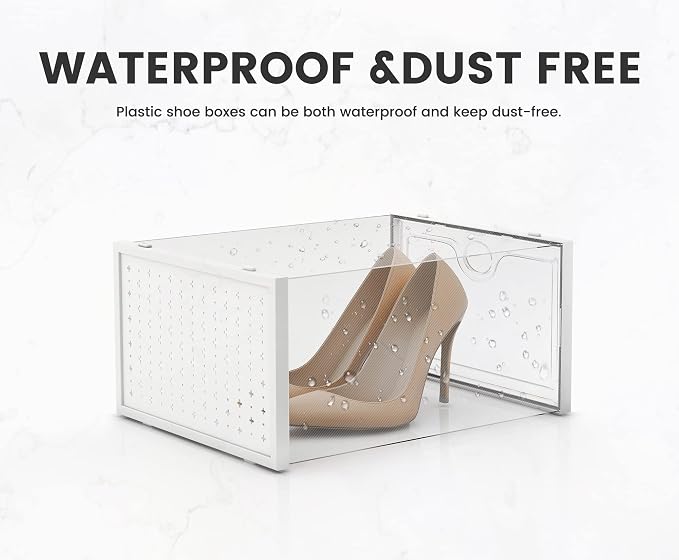 Pinkpum XXL Larger Shoe Storage Boxes Fit Size 14, Clear Plastic Stackable Shoe Organizer 12 Pack Sneaker Storage for Sneakerheads Shoe Containers, 6.8“ Height for High Shoes - Image 5