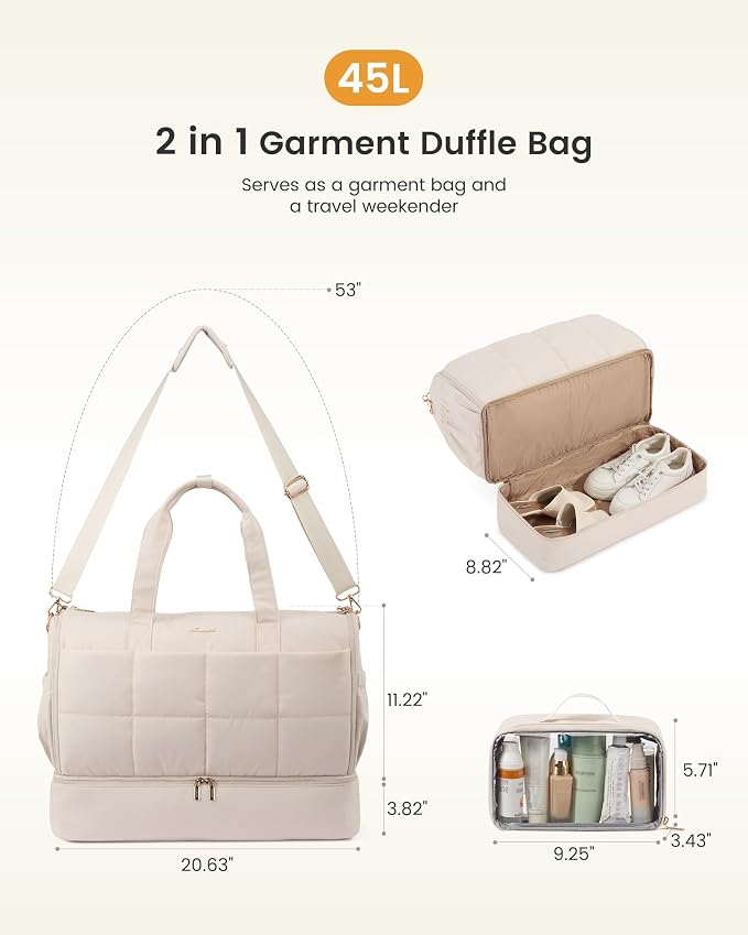 LOVEVOOK Garment Bags for Travel,Convertible Garment Bag for Women with Shoe Pouch,Carry on Duffel Bag with Toiletry Bag, 2 in 1 Hanging Suitcase Suit Bag,Waterproof Weekender Bags for Business Trip - Image 3