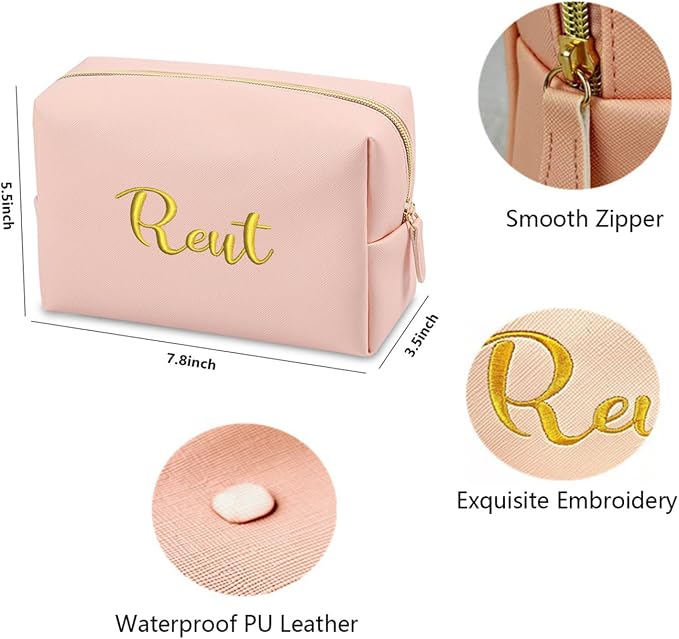 GOPHIE Cusotom Embroidery Travel Makeup Bag Organizer,Cosmetic Bags for Women,Gift For Bachelorette Party, Pink - Image 5